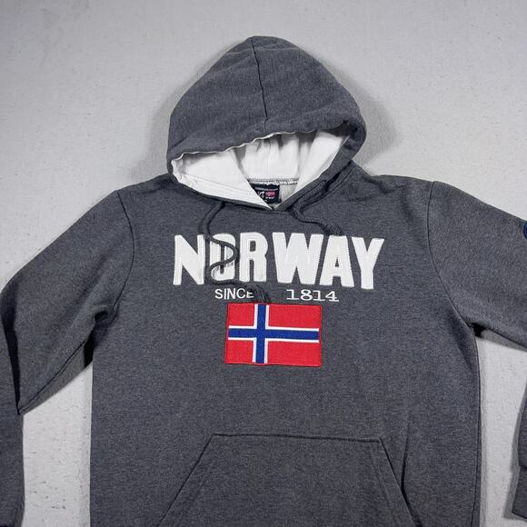 Scandinavian Explorer Hoodie Mens XS Flag Pullover‎ Sweatshirt Norway 1814 Patch - Picture 2 of 9